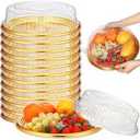 12 Pack 30.48 cm Plastic Serving Tray with Dome Lid, Stackable Plastic Round Trays Disposable Food Serving Platters for Party, Takeout Food, Picnic