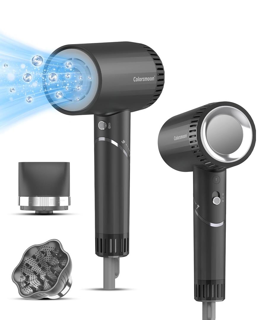 Hair Dryer, 100,000 RPM High-Speed Blow Dryers for Women & Men, Fast-Drying, 500 Million Negative Ions, Heat-Control, Low-Noise with Diffuser & Nozzle, Compact Foldable for Home Travel Use (Black)