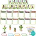 Decorably 77 Pcs Cutouts Cactus Birthday Bulletin Board with Borders, Succulent Themed Classroom Decorations, Classroom Decoration, School