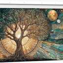 Large Frame Tree of Life Canvas Wall Art Sun and Moon Cosmic Picture Wall Decor Celestial Tree of Life Poster Print for Meditation Corner Yoga Room Living room Bedroom Home Decoration 32x16 In
