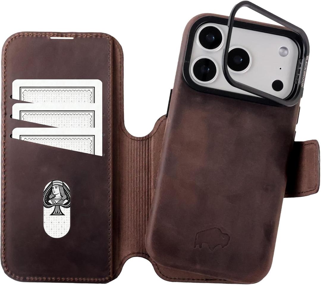 BLACKBROOK Wallet Case for iPhone 17 Pro  Burkley 2-in-1 Detachable Folio, MagSafe Compatible, RFID Blocking  Full Grain Leather with Natural Patina, 3 Card Slots, Premium Gift Box (Distressed Coffee)