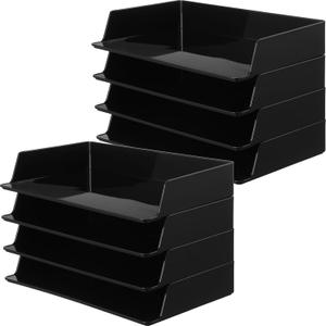 Fuyoooo Paper Organizer for Desk Stackable Plastic Paper Tray Office Organization and Storage 9.37 x 5.91 x 1.57 Inch Stacking File Rectangular Letter Tray for Office Desktop(Black,8 Pcs)
