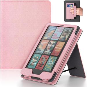 Case for Kindle Paperwhite 7"/6.8" (12th/11th Gen, 2024/2021) & Kindle Colorsoft Signature Edition 2024, Slim PU Shell Cover with Stand, Hand Strap, Auto-Wake/Sleep Feature Not for TCL, Pink