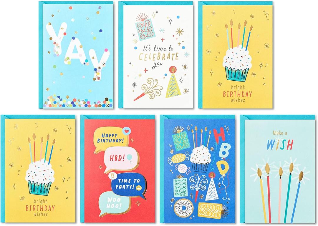 Hallmark Birthday Cards Assortment, 36 Cards with Envelopes (Bright Birthday Wishes), 4" x 6"