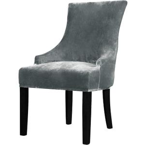 Lellen Velvet Stretch Wingback Chair Cover Slipcover - Reusable Protector Cover for Dining Room Banquet Home Decor etc Machine Washable Hand Washable (Charcoal Grey, 1PC)