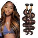 Ombre Body Wave Bundles Human Hair Brown Bundle 16 16 Inch Peruvian Virgin Hair Two Tone Color #1B Mixed With Color #30 Hair Extensions 200g