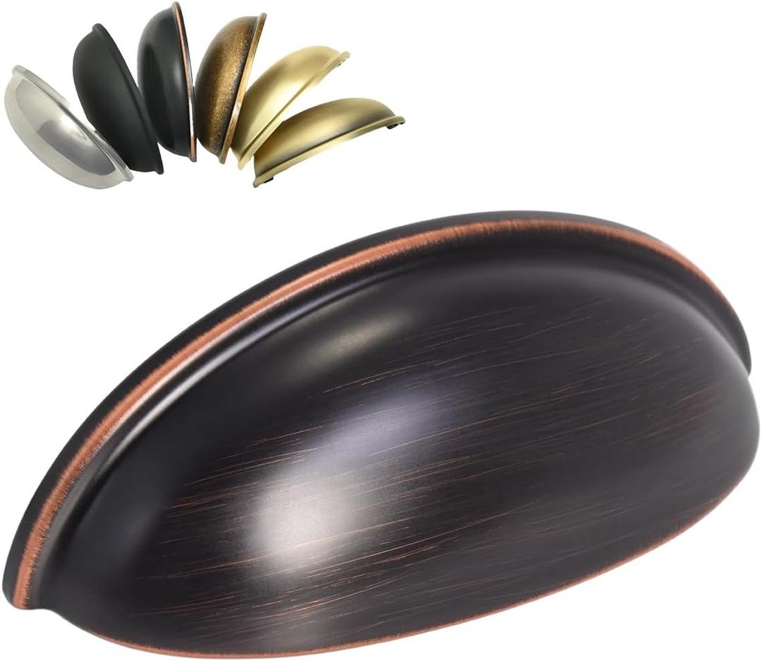 HOMOTEK 15 Pack Drawer Bin Cup Pulls Dresser Pulls for Cabinets Oil Rubbed Bronze - 3 Inch Hole Centers Furniture Handles,Kitchen Cabinet Hardware