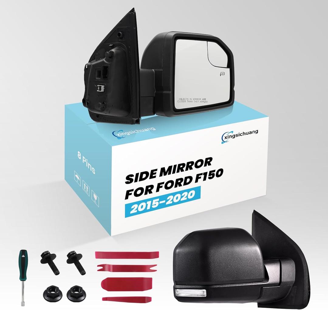 (8 Pins) Right Passenger Side Mirror For 2015-2020 Ford F150 With Turn Signal LightPower GlassHeatedOutside Temp SensorManual Folding Replaces#JL3Z17682CA With Installation Kit*1 set
