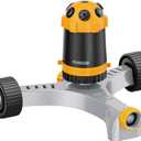 FANHAO Gear Drive Lawn Sprinkler with Metal Wheel Base, Heavy Duty 6-Pattern Water Sprinkler System, Adjustable Irrigation Sprinkler for Large Area Watering, Garden Plant, Yard and Flower Bed