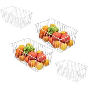 16inch Freezer Wire Storage Organizer Baskets, Household Refrigerator Bins with Built-in Handles for Cabinet, Pantry, Closet, Bedroom