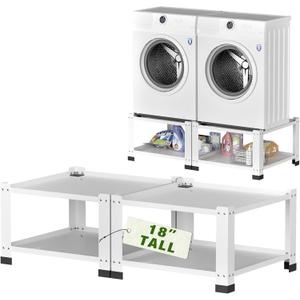 Laundry Pedestal 18 In Height, Washer and Dryer Pedestals with Storage Shelves, 700lbs Weight Capacity Washing Machine Stands for Most Washers and Dryers, Assembly Required, White, Pack of 2 