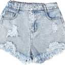 GORGLITTER Girl's Ripped Jean Shorts High Waist Straight Leg Denim Shorts 11Y
