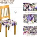 Waterproof Chair Seat Covers Dining Room Set of 4,Soft Printed Patterned Stretch Non Slip Removable Washable Dining Seat Cover Protector Cover for Home Hotel Banquet Party Purple Pink Colorful Floral