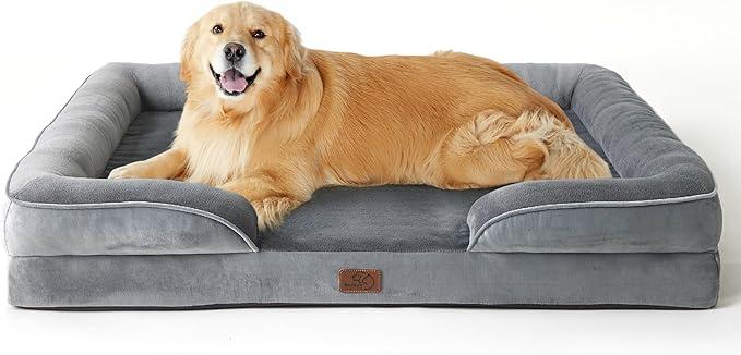 Bedsure Orthopedic XLPlus Dog Bed Extra Large with Removable Washable Cover | 48" Classic Giant Dog Couch Sofa Waterproof, Comfy Bolster Sides, Nonslip Bottom, Pet Bed for Cats,Senior Dogs, Grey