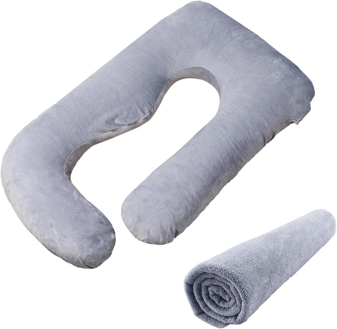 Pregnancy Pillow Replacement Cover Compatible with Momcozy Pillows, Removable and Washable U Shaped Smooth Maternity Pillow Cover, Soft Large Pillow Protector for Side, Gray (ONLY Pillowcase)