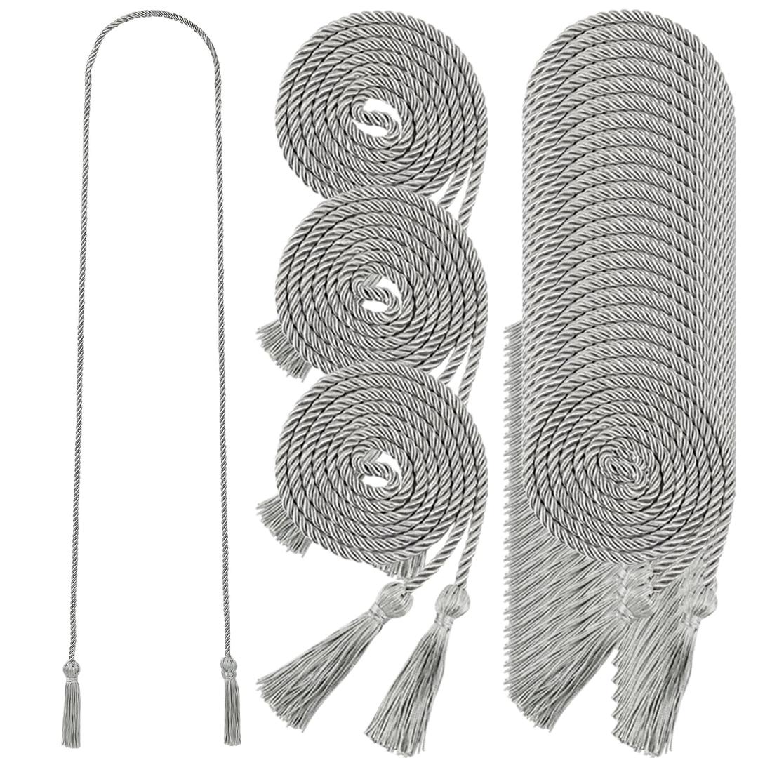 24 pcs Graduation Honor Cords 68" Grad Braided Honor Cord with Tassel Honor Rope Grad Cords Bulk for Graduation Students Bachelor Master Doctoral Gown Grad Decor (Silver)