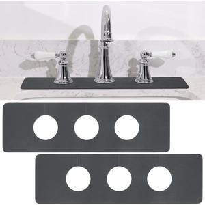 Tioncy 2 Pcs Drip Catcher Diatomite Faucet Mat for Kitchen(pre-made 3 Hole) Faucet Mat Splash Catcher Sink for Bathroom Sink(Round Hole,Dark Gray)