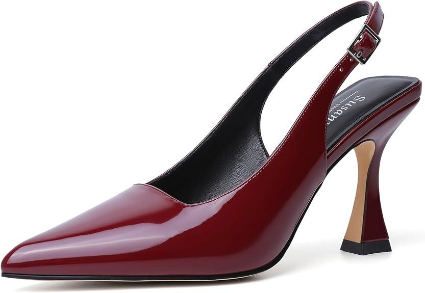Susanny Slingback Kitten Heels Elegant Dressy Pumps for Women Closed Pointy Toe Sexy Chunky High Heels Wedding Bride Prom Party Dress Shoes 8