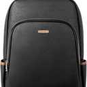 CLUCI Leather Backpack for Women 15.6 inch Laptop Backpack Purse Computer Backpack for Travel Airplane Casual Daypack Beige with Brown