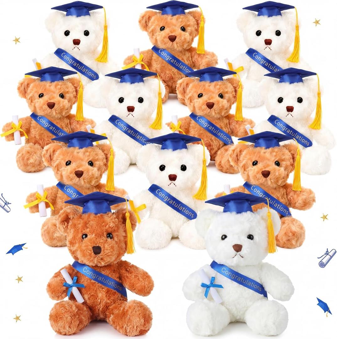 Hungdao 12 Pcs Graduation Plush Bear Bulk 10 Inch Stuffed Animal Bear with Hat Tassel Diploma Class of 2026 Graduation Gift for Kids Friend Preschool Relatives College Party Favors Accessory (Blue)