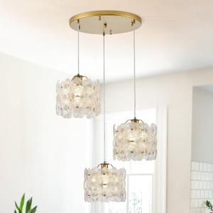 Gold Flower Glass Chandelier 3-Lights Cluster Pendant Lighting Modern Ceiling Pendant Light Fixture for Dinning Room Bedroom Kitchen Island Hallway Entryway
