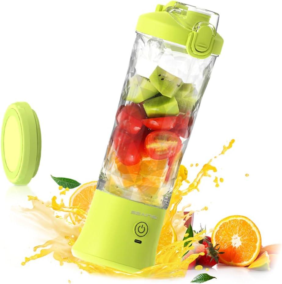 Portable Blender for Shakes and Smoothies With 20 Oz Travel Cup and Lid, Mini Personal Size With 6 Blades, USB Rechargeable for Gym, Kitchen and Outdoors 