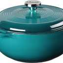 Lodge 4.5 Quart Enameled Cast Iron Dutch Oven with Lid  Dual Handles  Oven Safe up to 500 F or on Stovetop - Use to Marinate, Cook, Bake, Refrigerate and Serve  Lagoon