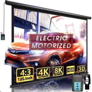 Motorized Projector Screen - Indoor and Outdoor Movies Screen Electric Projector Screen W/Remote Control (120 inch)