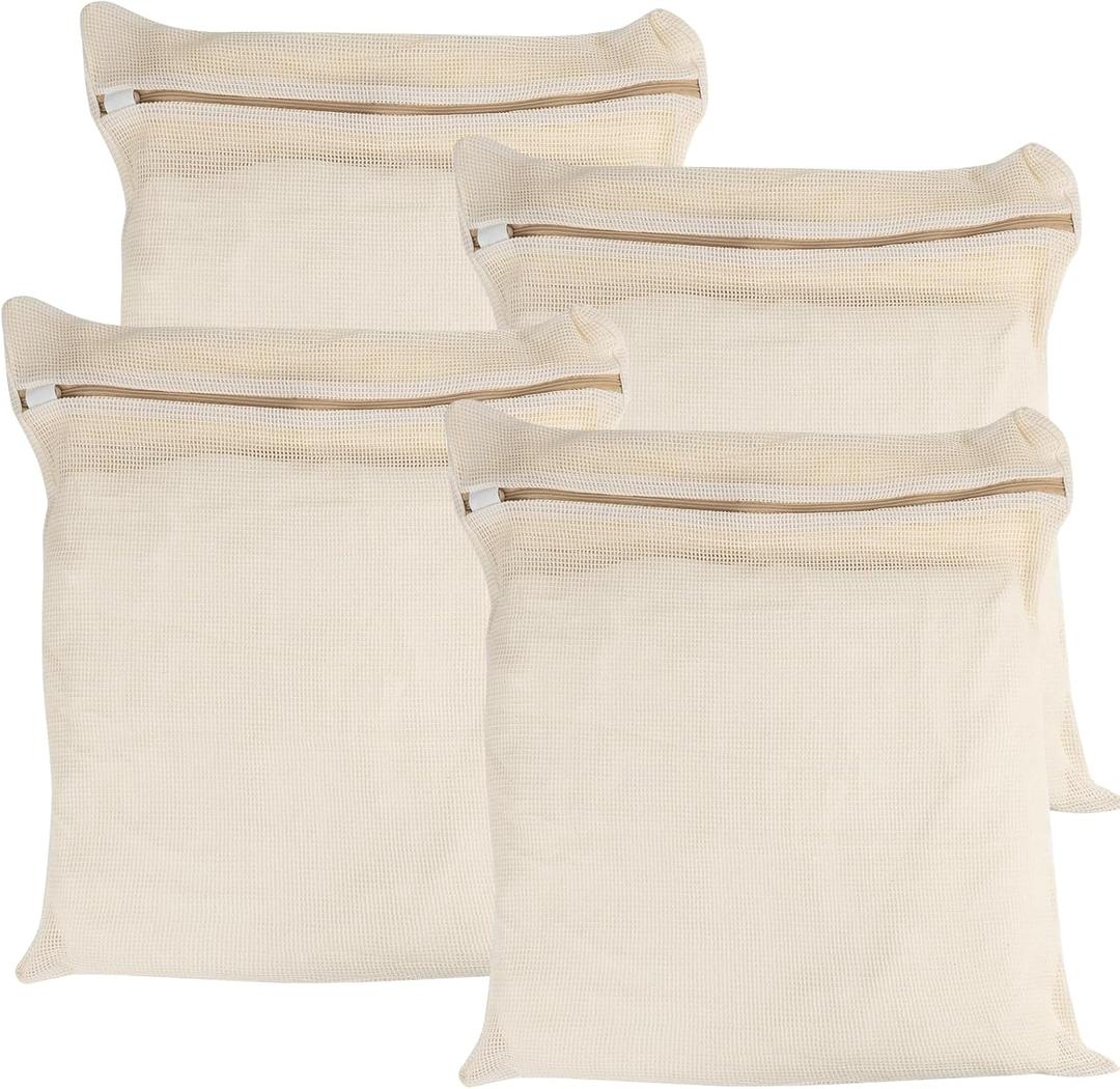 4-Piece Large Durable Organic Cotton Mesh Laundry Bags with Sturdy Zippers and Breathable Mesh are Delicate Laundry Bags for Underwear, Clothes, Pants and Socks
