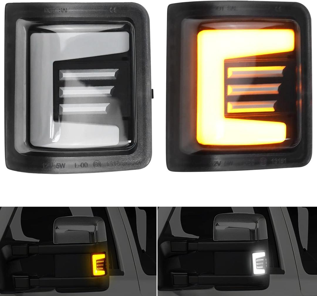 Switchback Side Mirror Marker Turn Signal & Running Light Replacement for 2008-2016 F250 F350 F450 F550 Super Duty DRL Turn signal Lamp accessories (Black house and Smoked Lens)