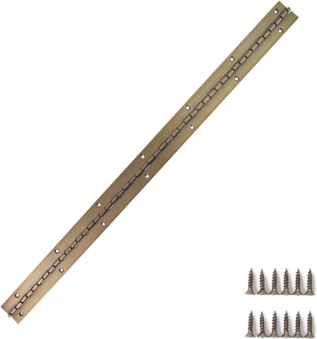 Piano Hinge 24 Inch, Continuous Hinge 24 inch, Thickened Steel Heavy Duty, Continuous Hinge with Antique Bronze Finish, 24" x 1-1/2" x 0.06" Piano Hinge 24 Inch, Continuous Hinge 24 inch, Thickened Steel Heavy Duty, Continuous Hinge with Antique Bronze Finish, 24" x 1-1/2" x 0.06"