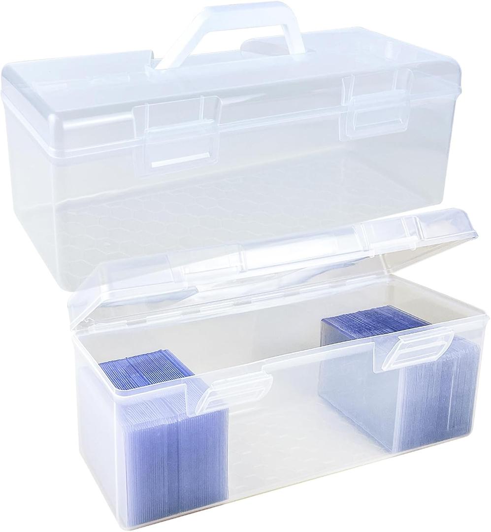 IOKUKI Toploader & Standard Card Storage Box with Handle - Holds 200 Toploader Cards or 750 Regular Cards | Durable Plastic Organizer Case for TCG/CCG, MTG, Collectible Trading Cards - 2 PCS