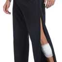 Men's Tear Away Pants Post Surgery Breakaway Sweatpants, Full Zipper Legs Open Bottom with Deep Pockets (Black, XXL)