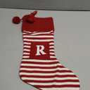 20 Inches Initial Christmas Stocking Monogram Striped Christmas Stocking red Green with White Embroidered Letter Christmas decorations-R-Red