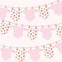 Strawberry Themed Baby Shower Bunting Banner Pink Checkered Onesie Garland with Wooden Clips for Berry First Birthday, Sweet One Party Decorations