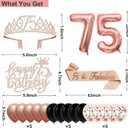 75th Birthday Decorations for Women,32PCS 75th Birthday Party Decorations,Including Backdrop, Crown, Sash, banner, Hanging Swirl,Cake Topper,balloons,Paper Fans,Anniversary Card and paper fans