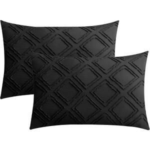 JELLYMONI Pillowcases King Size Black 2 Pack Boho Plaid Bed Pillow Covers 20x36in Polyester Envelope Pillow Shams Tufted Bohemian Textured (Pillows are not Included) (07 - Black - Grid) JELLYMONI Pillowcases King Size Black 2 Pack Boho Plaid Bed Pillow Covers 20x36in Polyester Envelope Pillow Shams Tufted Bohemian Textured (Pillows are not Included) (07 - Black - Grid)