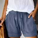 Acelitt Women Comfy Drawstring Casual Elastic Waist Pocketed Shorts,S-3XL (Blue, XXL)