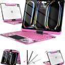 Wireless Keyboard Case for iPad Pro 13" (M5/M4, 2025/2024), Transparent Protective Cover with 7-Color Backlit Keyboard, 360 Rotating Stand, Multi-Touch Trackpad and Pencil Holder, Pink