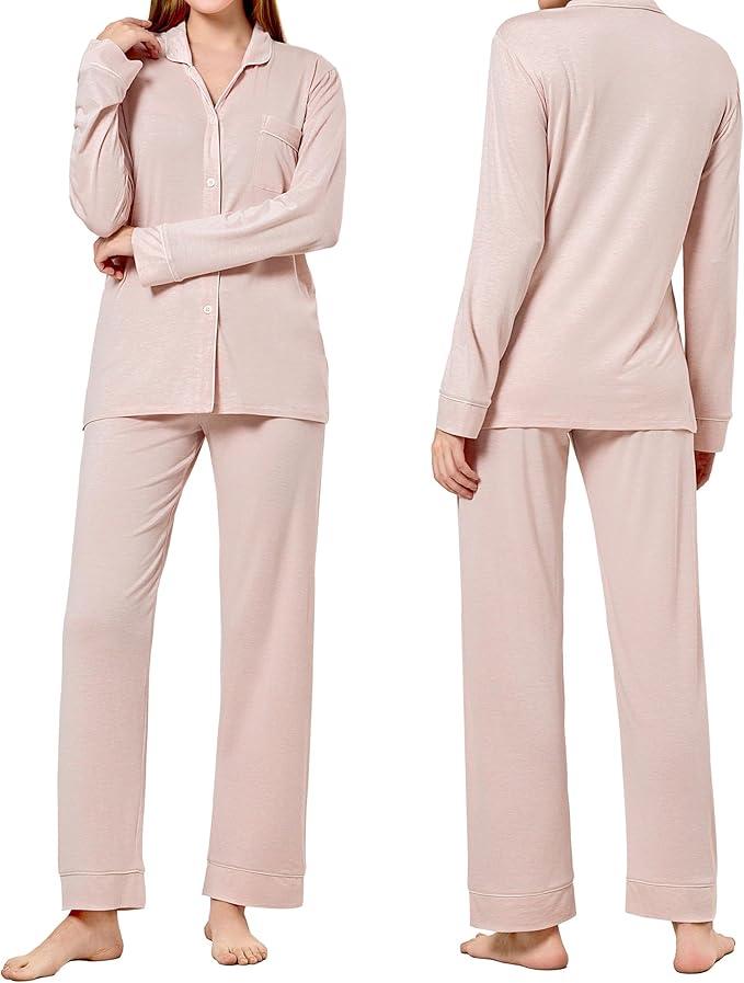 Now Touch Pajama Sets for Women 2 Piece Long Sleeve Button Down Pjs Soft Comfy Ladies Sleepwear Lounge Sets M