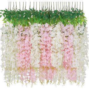 Waipfaru 24 Pack Wisteria Hanging Flowers, 3.6 Feet/Pcs White Pink Artificial Flowers, Fake Wisteria Flowers Garland Vines for Bedroom Wedding Home Party Wall Decoration