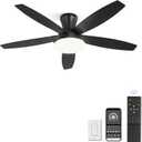48 inch Ceiling Fans with Lights and Remote/APP Control,Black Low Profile Ceiling Fan with Light,Quiet DC Motor,LED Dimmable, Modern Flush Mount Ceiling Fan for Bedroom Indoor/Outdoor Patio