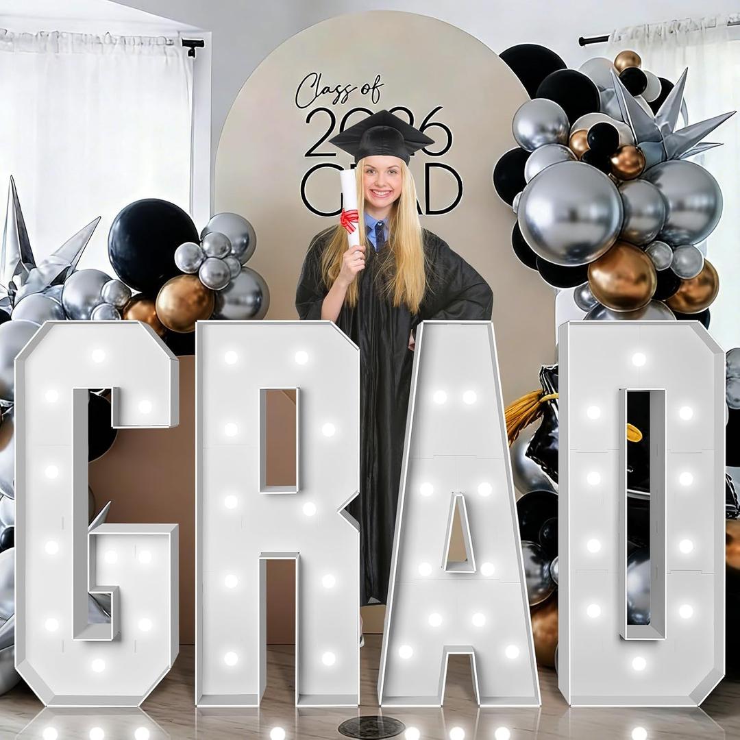 4 Pcs Graduation Decorations 4FT GRAD Light-Up Letters Party Decor Large Pre-Cut GRAD Letters Large Marquee Letter Sign Class of 2026 Pre-cut Foam Board Graduation Decoration