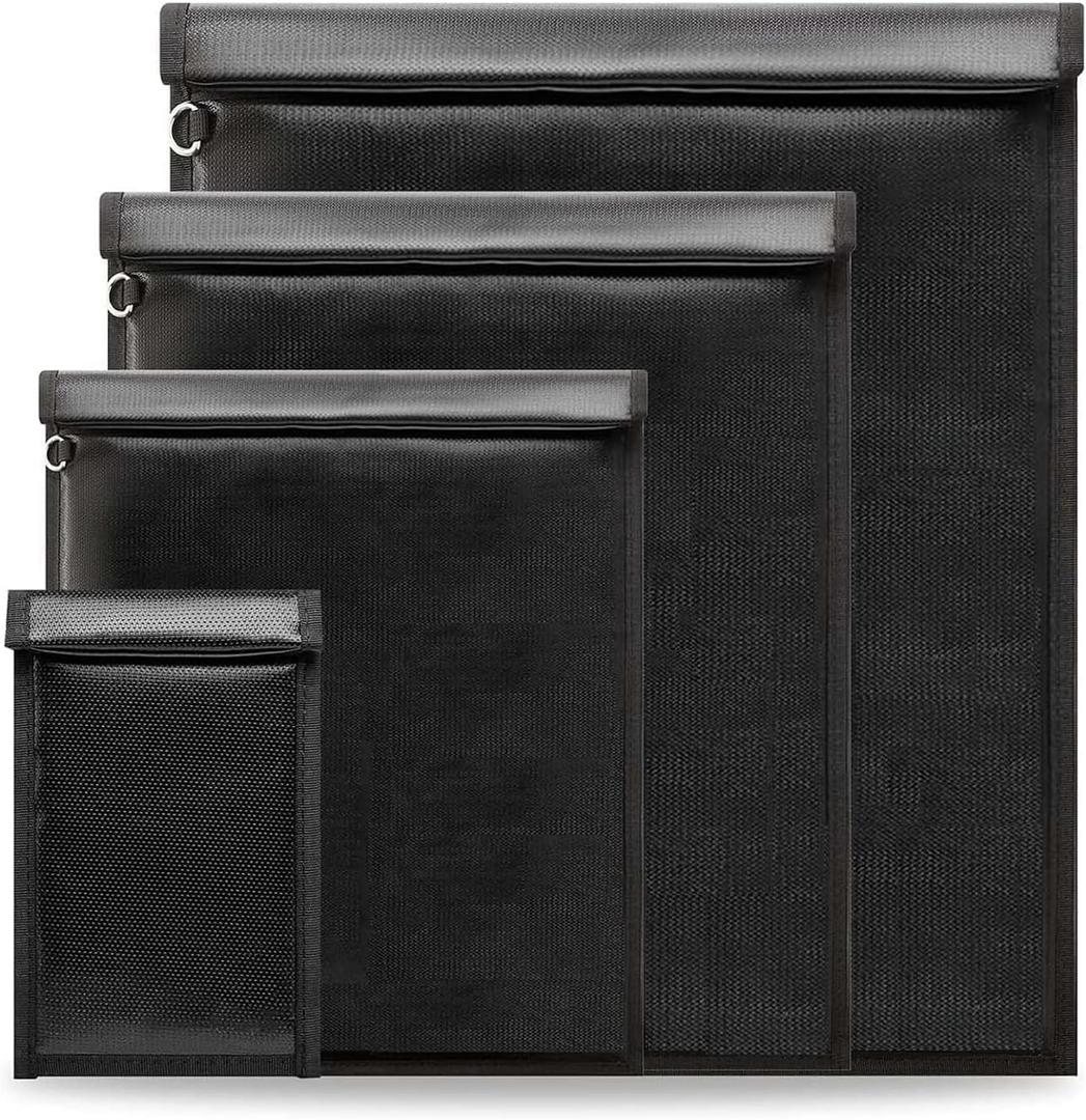 Faraday Bags, Anti-Tracking Faraday Cage, Set of 4 Sizes for Laptops, Tablets, Phones and Car Keys, RFID Signal Blocker Pouch, Fireproof & Waterproof (Black)