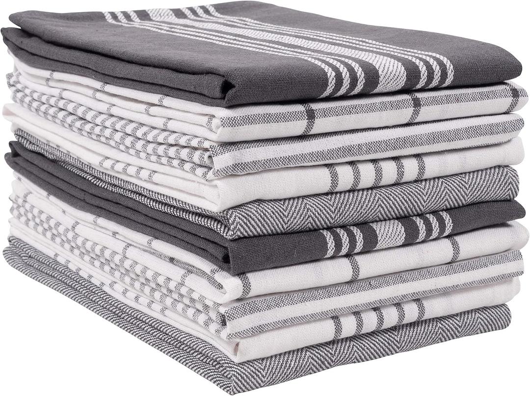 KAF Home Soho Kitchen Dish Towel Set of 10 | 18 x 28 Inch Tea Towels | Soft and Absorbent Mixed Set of Flat Towels (Charcoal)