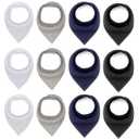 Maiwa Black White Cotton Bandana Snap Drool Bibs for Baby Girls Boys for Drooling eating Teething for 12 Pack