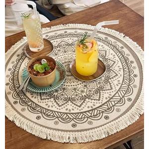 Zjyufy 20 inch Round Placemat with Tassels Table Mat Mandala Dinning Table Mat Washable Heat Resistant Boho Placemat for Kitchen Tea Table Coffee Table