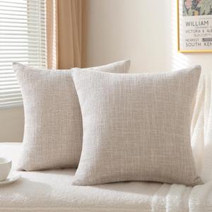 Decorative Throw Pillow Covers 16x16 Inch Super Soft Modern Farmhouse Pillow Case with Rustic Woven Textured, Outdoor Cushion Covers for Sofa Livingroom,Set of 2,Beige