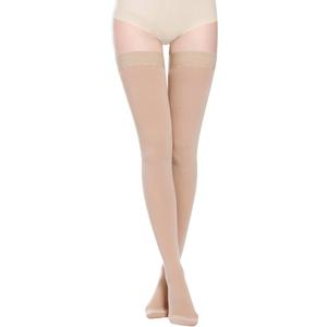  Thigh High Compression Socks for Women & Men 20-30 mmHg - Closed Toe Sockings with Silicone Band for Running, Varicose Veins, Edema, Swelling.(Nude-closed,M)