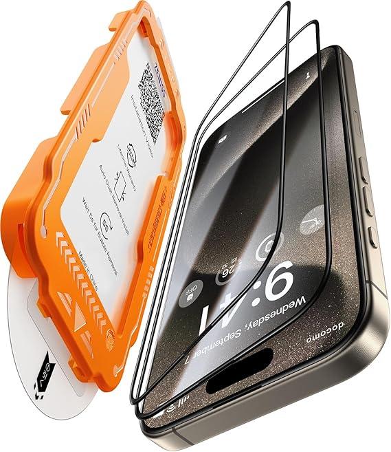 NeverBreak 9H+ Hardness for iPhone 15 Pro Screen Protector 12FT Military Grade Protection (Scratch, Shatter, Drop Resistance) Tempered Glass Full Edge Coverage 6.7" 2 Pack Replacement Phone Backs